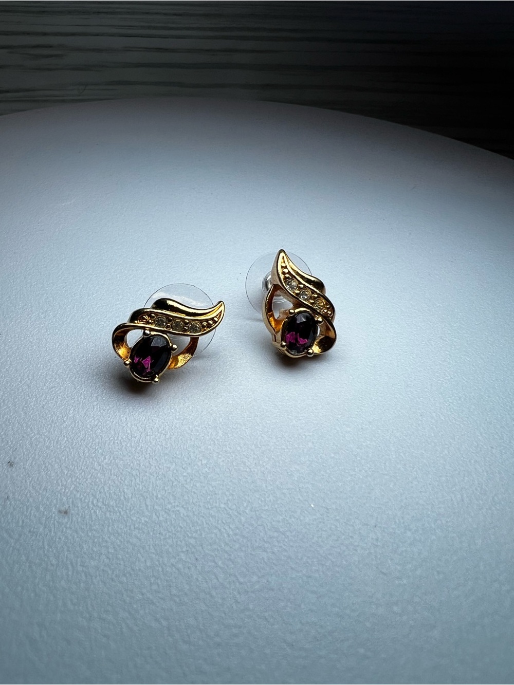 Vintage Avon stamped Purple amethyst rhinestone earrings